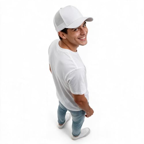 Oversize XXL Mesh Trucker Hat Big Head Hats for Men High Crown Baseball Cap Breathable Dad Hat Adjustable 23.6"-25.6" - color: White