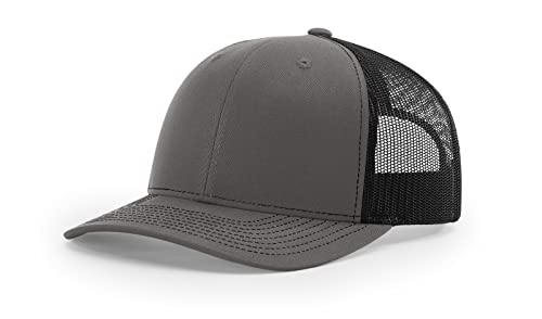Richardson 112 Trucker Hat - Premium Blank Baseball Cap, Adjustable Snapback Hat - Structured Six Panel Richardson Blank Hats - color: Charcoal/Black