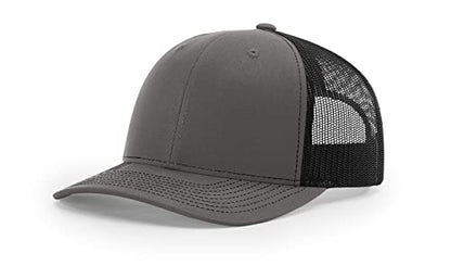 Richardson 112 Trucker Hat - Premium Blank Baseball Cap, Adjustable Snapback Hat - Structured Six Panel Richardson Blank Hats - color: Charcoal/Black