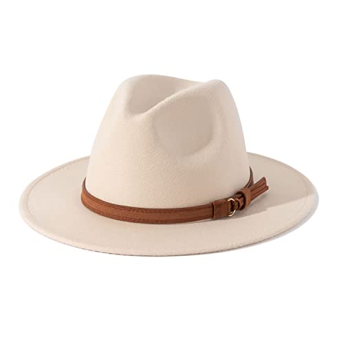 Lisianthus Men & Women Vintage Wide Brim Fedora Hat - color: Creamy, size: Medium