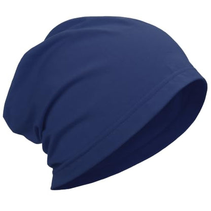 ROYBENS 100% Cotton Thin Slouchy Beanie Hat Women Men Lightweight Chemo Cap - color: 1pcs-navy Blue