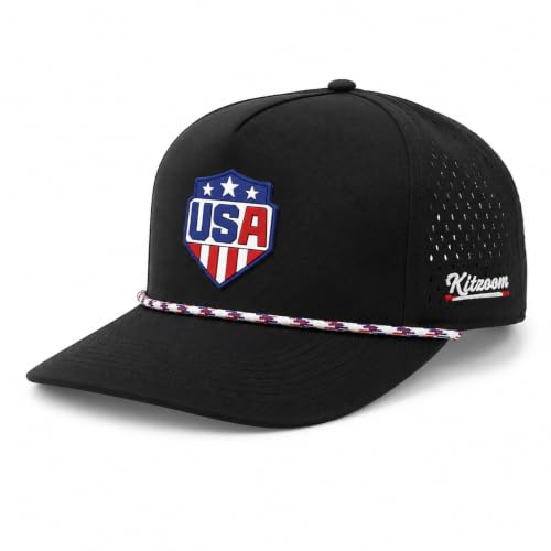 Patriotic Golf Rope Hat for Men, 5 Panel Adjustable Snapback Outdoor Cap - color: Black