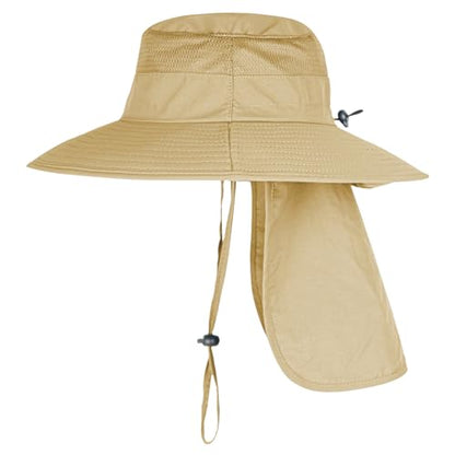 ZOORON Sun Hats for Men Women with Neck Flap Fishing UPF 50+ UV Protection - color: Khaki