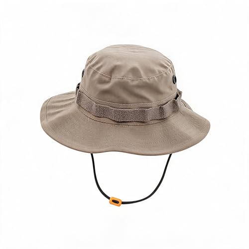 Tactical Boonie Hat Military Bucket Cap Camo Digital or Solid Wide Brim Sun Fishing Bush Booney Hunting Headwear - color: Khaki, size: 7 1/2