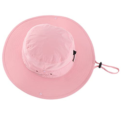 Connectyle UPF 50+ Wide Brim Sun Hat for Men Breathable Cowboy Boonie Hats Outdoor Bucket Hat for Fishing Hiking Safari - color: Pink