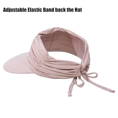 KXF Sun Visors Hat for Women Wide Brim Beach Hat Foldable Visor Hat Cap Ponytail Summer Packable UPF 50+ Adjustable Stretchy - color: Pink