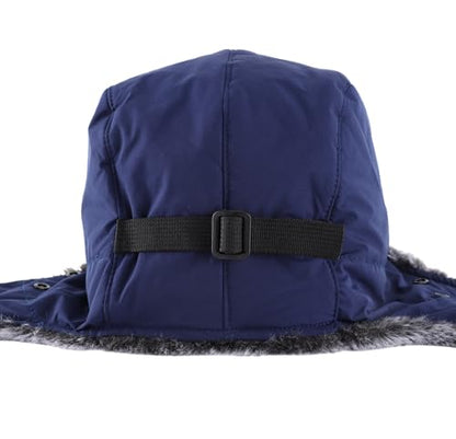 Connectyle Trapper Hat for Men Women Faux Fur Winter Hat with Ear Flaps Water-Resistant Hunting Hats Ushanka Skiing Cap - color: Navy Blue