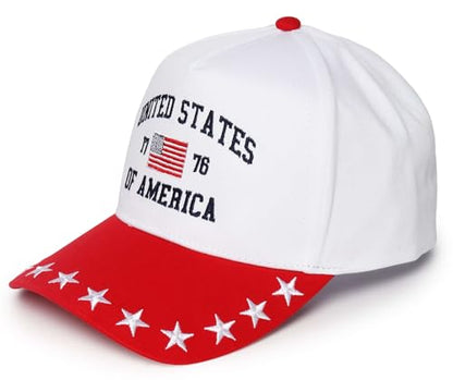 D&Y Retro 2-Tone Canvas Baseball Cap for Women - Funny Embroidered Distressed Snapback, Adjustable Cotton Dad Hat - color: 1776 Usa-red