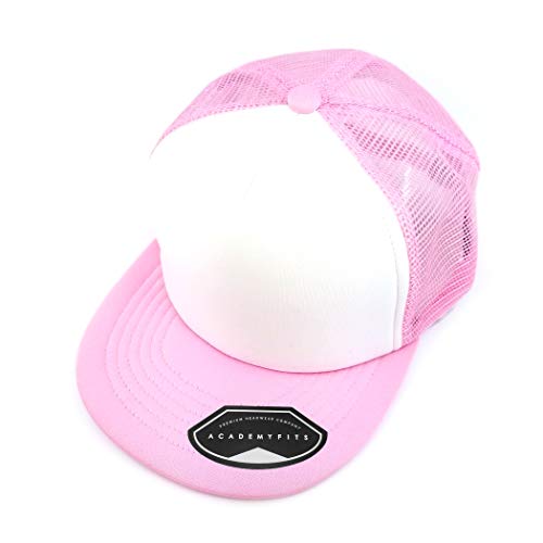 Quality 5 Panel High Crown Trucker Foam Mesh Hat Snapback Men Women Unisex Waterproof Blank Cap #2070 - color: White / Pink