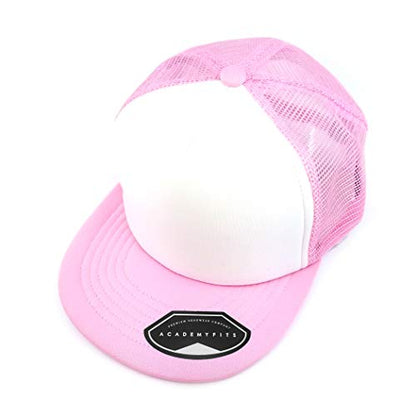 Quality 5 Panel High Crown Trucker Foam Mesh Hat Snapback Men Women Unisex Waterproof Blank Cap #2070 - color: White / Pink