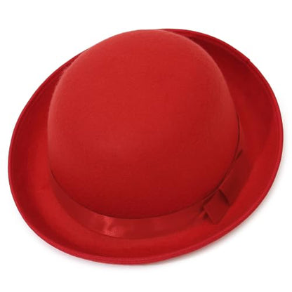 GEMVIE Classic Black Felt Derby Hat Lightweight Bowler Hat Novelty Costume Hat for Party Dress Ups - color: Red