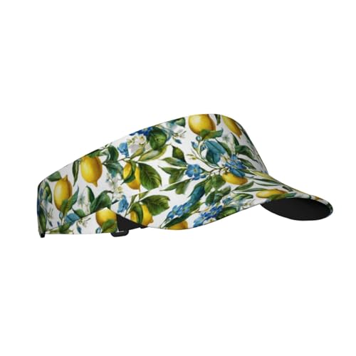 Unisex Adjustable Sports Sun Visor - color: Blue Floral Lemon