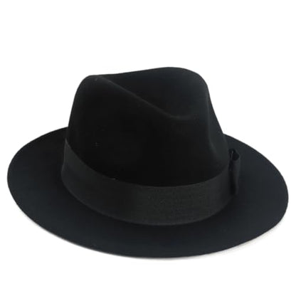 Men's Wool Fedora Hats Women Felt Bowler Derby Hat with Feather - color: Bow-black, size: X-Large