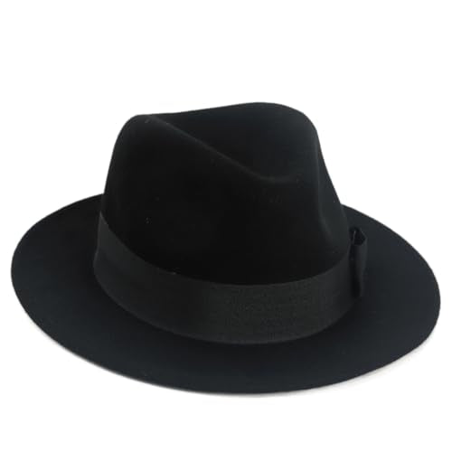 Men's Wool Fedora Hats Women Felt Bowler Derby Hat with Feather - color: Bow-black, size: X-Large