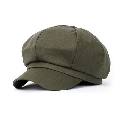 ililily Washed Cotton Newsboy Cabbie Cap Corduroy Duck Bill Flat Hunting Hat - color: Cotton Olive