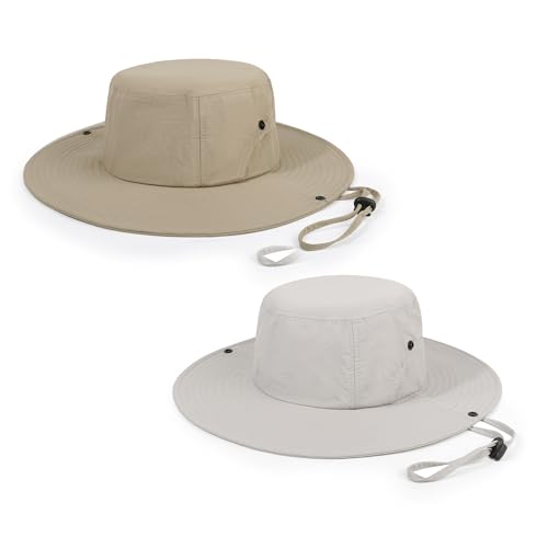Wide Brim Sun Hats Waterproof Packable Bucket Hat UV Protection Summer Fishing Hat for Men and Women - color: Khaki+light Gray
