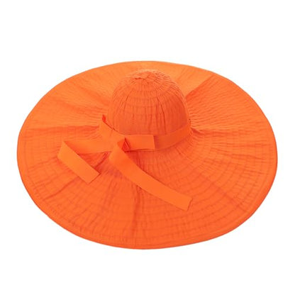 Women's Super Wide Brim Sun Hat - Extra Large Floppy Beach Bucket Hat, Foldable Summer Sun Protection Outdoor Travel Cap - color: Orange