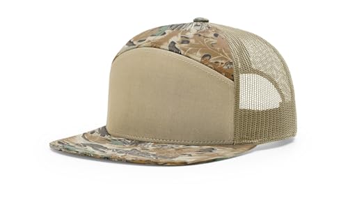 Richardson 168 168P Hat 7-Panel Trucker Cap Hi-Pro Snapback Cap Camo Hat Adjustable Baseball Hat Blank Hat Bulk Hats - color: Advantage/Khaki