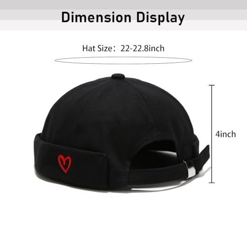 Men Docker Cap Brimless Skullcap Sailor Cap Rolled Cuff Retro Beanie Hat with Adjustable - color: Heart Black