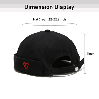 Men Docker Cap Brimless Skullcap Sailor Cap Rolled Cuff Retro Beanie Hat with Adjustable - color: Heart Black