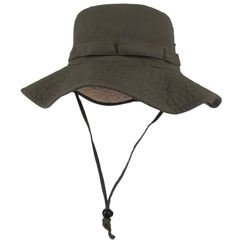 Bucket Hat UV Protection Sun Hat, Boonie Fishing Safari Hats for Outdoors - color: Olive Green-beige Inner