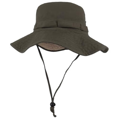 Bucket Hat UV Protection Sun Hat, Boonie Fishing Safari Hats for Outdoors - color: Olive Green-beige Inner
