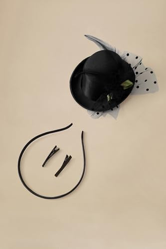 BABEYOND Mini Top Fascinators Hats for Women Feather 1920s Costume Hat - color: Black