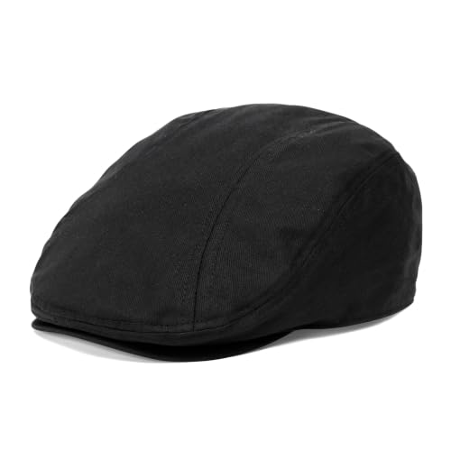 BOTVELA Men Cotton Twill Newsboy Flat Hat Fitted Cap - color: Black, size: 7 5/8