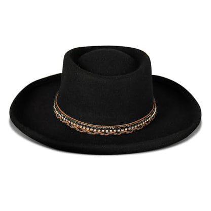 Lucky Brand Womens Ranger Hat | Wide Brim | Felt | Rancher | Americana | Western Inspired | Classic | Fashion | Cowboy - color: Rhinestone Tie - Black