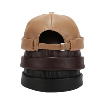 PU Leather Brimless Docker Cap with Adjustable Buckle - color: Red