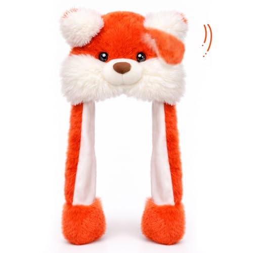 Moving Ear Hat, Soft Funny Animal Hats Jumping Beating Plush Caps Holiday Cosplay Dress Up Gift for Adult - style: Fox