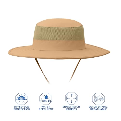 Outdoor Sun Hat UPF 50 Protection Waterproof Fishing hat Face Cover Summer Neck Flap Hat - color: Khaki Pro