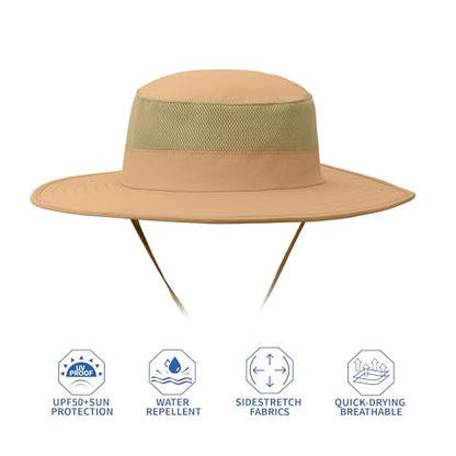 Outdoor Sun Hat UPF 50 Protection Waterproof Fishing hat Face Cover Summer Neck Flap Hat - color: Khaki Pro