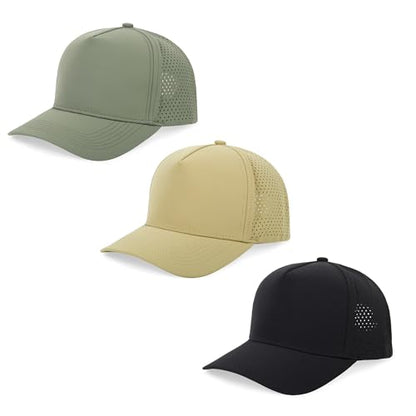 5 Panel Baseball Cap Quick Dry Mesh Snapback Hat for Women Men - color: Black+sagegreen+khaki