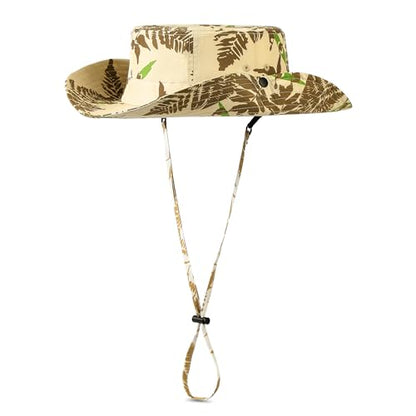 Printed Bucket Hat UPF 50+ Sun Hat, Women Men Roll-Up Brim Boonie Hat - color: Dark Khaki