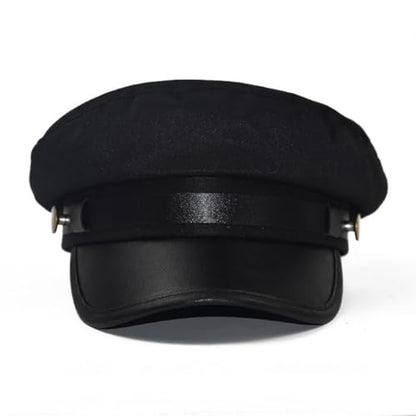 GSHLLO Black Chauffeur Hat Flat Taxi Driver Hat Festival Costume Hat Mens Fiddler Cap Fisherman Sailor Hat Fancy Dress Cap