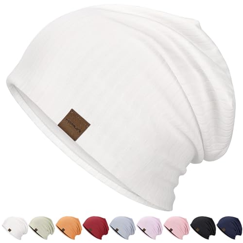 HAMUNI Slouchy Beanie for Men Women Soft Lightweight Chemo Headwear - color: White