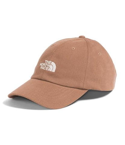 The North Face Norm Baseball Hat | Shallow Fit Ball Cap with Embroidered Logo, Adjustable Strap Closure & Silver Buckle - color: Latte