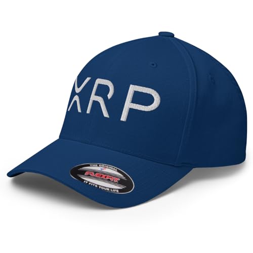 FX XRP Crypto Fitted Hat Embroidered Curved Bill Mid Crown Closed-Back Structured Twill Cap - color: Royal Blue, size: Large-X-Large