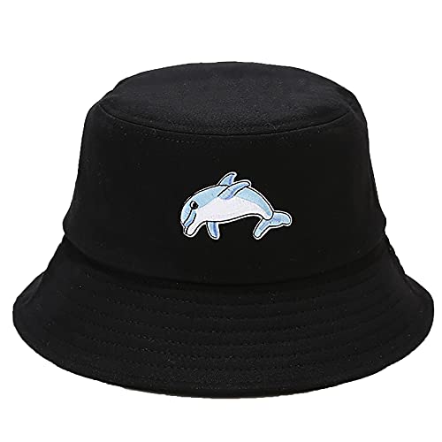 Cotton Bucket Hat Solid Color Beach Hat Summer Travel Sun Hats Fisherman Cap - color: Dolphin Black