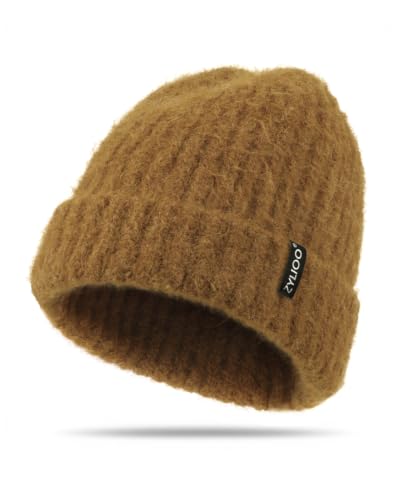 XXL Chunky Beanie for Big Heads Men Women,Loose Thick Knit Winter Hat - color: Coffee Brown