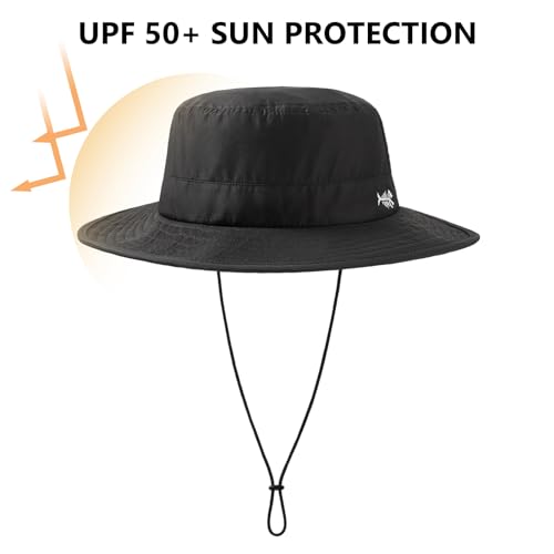 BASSDASH UPF 50+ Water-Resistant Fishing Bucket Hat with Laser Perforated Mesh Adjustable for Men Women Outdoor Hiking - color: Black
