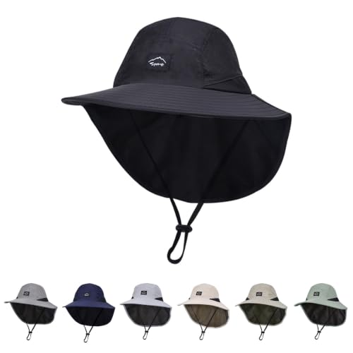 ZOORON Kids Sun Hat with Neck Flap Beach Fishing Bucket for Boys Girls - color: Black