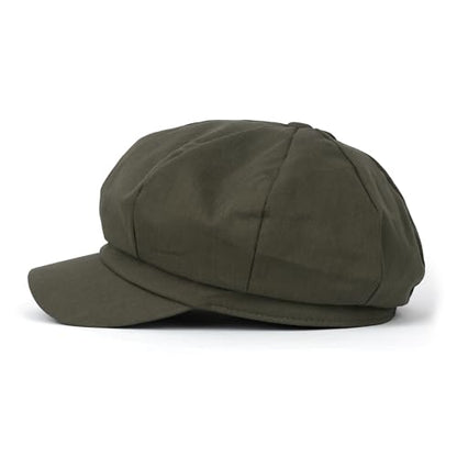 ililily Washed Cotton Newsboy Cabbie Cap Corduroy Duck Bill Flat Hunting Hat - color: Cotton Olive