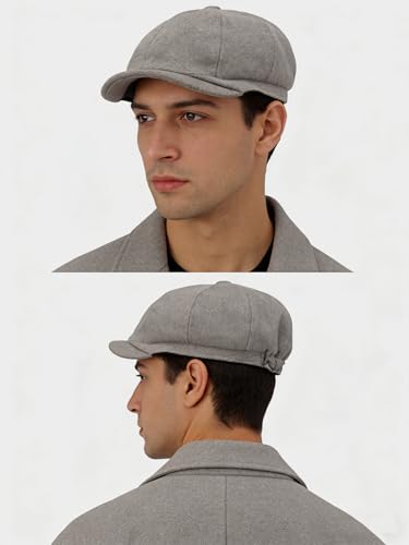 Adult 1920s Newsboy Cap for Men British Gangster Style Costume Baker Wool 8-piece Cap Halloween - color: Grey, size: L (23.6")