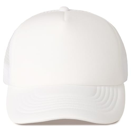 MIRMARU 5 Panels Blank Foam Front Two Tone Solid Trucker Mesh Back Baseball Cap with Adjustable Snapback Strap - color: Solid-white