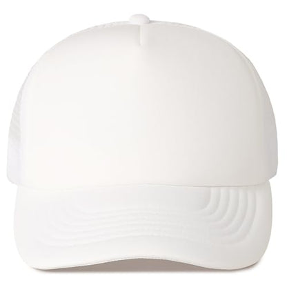 MIRMARU 5 Panels Blank Foam Front Two Tone Solid Trucker Mesh Back Baseball Cap with Adjustable Snapback Strap - color: Solid-white