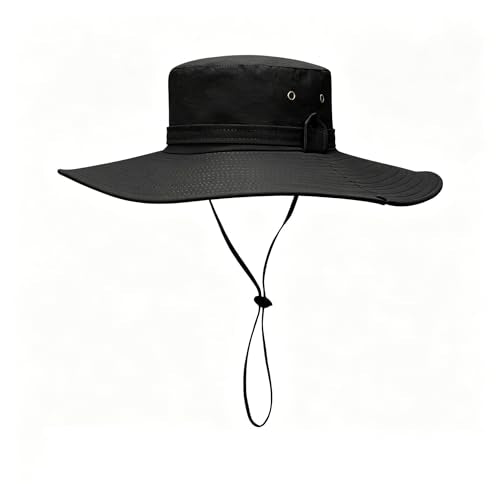 Sun Fishing Hat for Men UPF 50+ Wide Brim Boonie Hats for Summer - color: Black