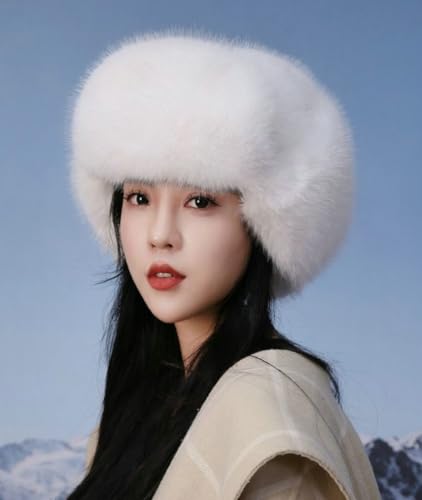 Women's Trapper Hat Faux Fur Winter Hats Fuzzy Russian Hat with Buckle Trooper Warm Ski Cycling Ear Flap Hat 2025 - color: B White
