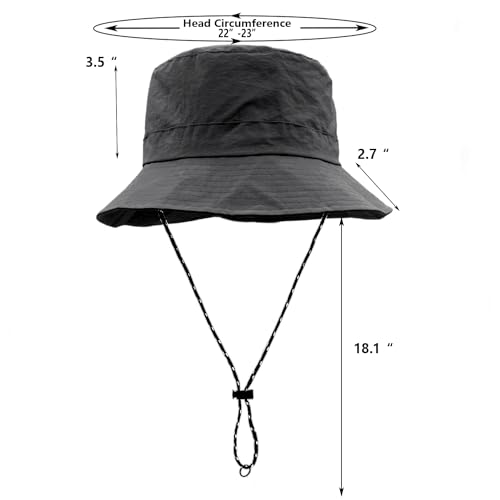 woogwin Waterproof Bucket Rain Hat with Chin Strap Quick Dry Packable Boonie Sun Hat Safari Hat UV Protection - color: Darkgrey